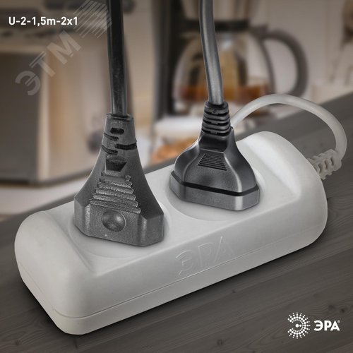 Удлинитель без заземления, 2х1мм2, 10А, ПВС, 2 гнезда, 1,5м 20/600 U-2-1,5m-2x1 - фото 2