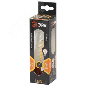Лампа светодиодная филаментная F-LED BTW-5W-827-E14 (филамент, свеча витая, 5Вт, тепл, E14 (10/100/2800) ЭРА (Б0027935) - фото 2