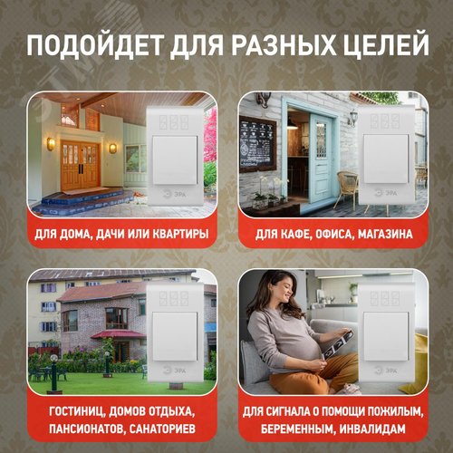 Звонок дверной беспроводной на батарейках 32 мелодии 100м IP20 со световой индикацией бело-синий 2АА/А23 TWIN-R - фото 4