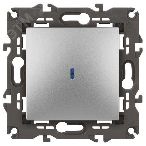 Выключатель одноклавишный, в рамку (скрытого монтажа) с подсветкой алюминий 10А 250В автоматические (безвинтовые) зажимы ЭРА Elegance 14-1102-03 2