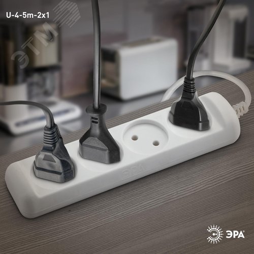 Удлинитель без заземления, 2х1мм2, 10А, ПВС, 4 гнезда, 5м 10/840 U-4-5m-2x1 - фото 2