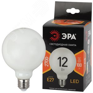 Лампа светодиодная F-LED G95-12w-827-E27 OPAL  (филамент, шар опал, 12Вт, тепл, E27) (20/560) ЭРА (Б0047036)