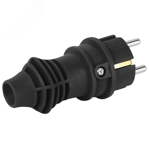 Вилка каучуковая прямая c заземлением 16А IP44 черная VX13-B-IP44 - фото 2