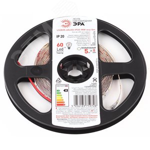 Лента светодиодная 4,8Вт/м 12В 3000К IP20 60LED/м LS2835-60LED-IP20-WW-eco-5m 2