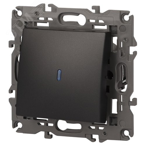 Выключатель одноклавишный, в рамку (скрытого монтажа) с подсветкой антрацит 10А 250В автоматические (безвинтовые) зажимы ЭРА Elegance 14-1102-05 4