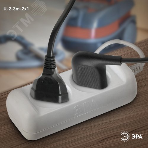 Удлинитель без заземления, 2х1мм2, 10А, ПВС, 2 гнезда, 3м 10/840 U-2-3m-2x1 - фото 2