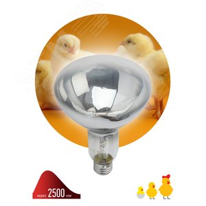Инфракрасная лампа ИКЗ 220-250 R127 E27, кратность 1 шт., для обогрева животных и освещения, 250 Вт, Е27 - фото 2
