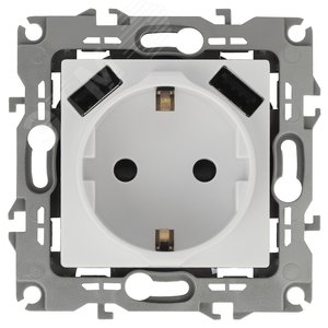 Розетка 2P+E 16A-250В, штор. с 2xUSB 5В-3А, Эра Elegance, белый 14-4109-01 - ЭРА (Энергия света)