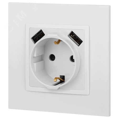 Розетка 2P+E 16A-250В, штор. с 2xUSB 5В-3А, Эра Elegance, белый 14-4109-01 - фото 4
