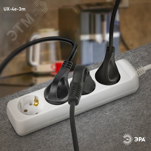 Удлинитель электрический с заземлением 4 розетки 3м ПВС 3x0,75мм2 10А UX-4e-3m - фото 3