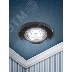Светильник декор стекло круглое MR16,12V/220V, 50W, хром/черный DK7 CH/BK 2