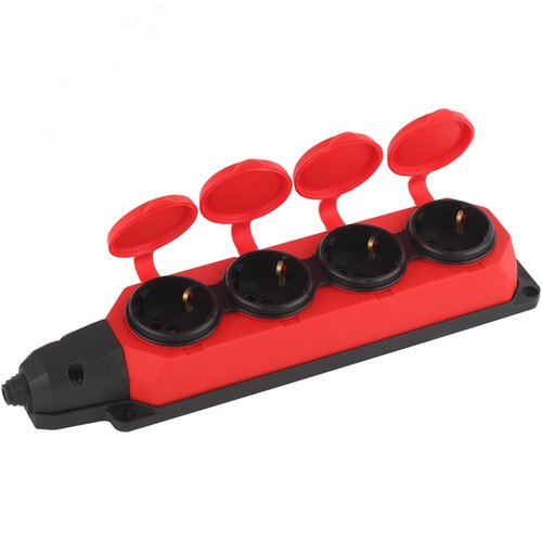 Колодка K-4e-RED-IP44 каучуковая с заземлением 4 розетки 16A IP44 красная - фото 2