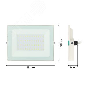 Прожектор светодиодный ДО-50W LPR-031-0-65K-050 ЭРА 50Вт 4000Лм 6500К 183x131x36 белый корпус (30/540) (Б0043572) 6