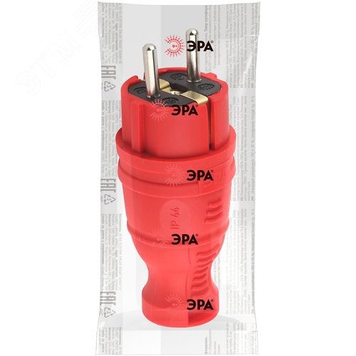 Вилка каучуковая з/з прямая 16A IP44 красная V8-RED-IP44 2