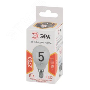 Лампа светодиодная LED 5 Вт 400Лм 2700К шар теплый E14 170-265В LED P45-5W-827-E14 Standart - фото 2