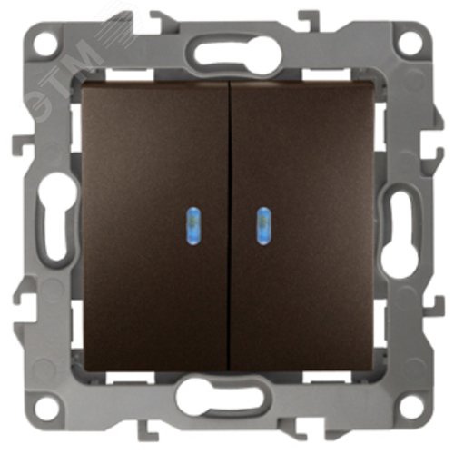 Выключатель двухклавишный скрытого монтажа с подсветкой бронза 10А 250В автоматические (безвинтовые) ЭРА 12 12-1105-13 2