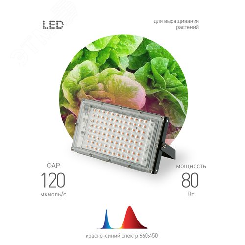 Фитопрожектор для растений светодиодный FITO-80W-RB-LED-Y красно-синего спектра - фото 4