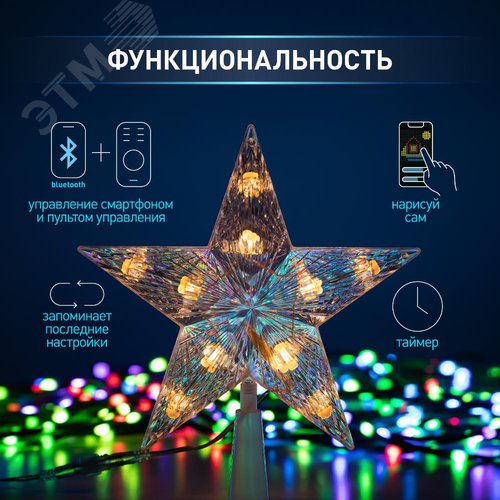 Гирлянда светодиодная   ERASG -03 нить со звездой на елку RGB 1,5 м упр. через мобильное приложение | Б0060434 | ЭРА - фото 9