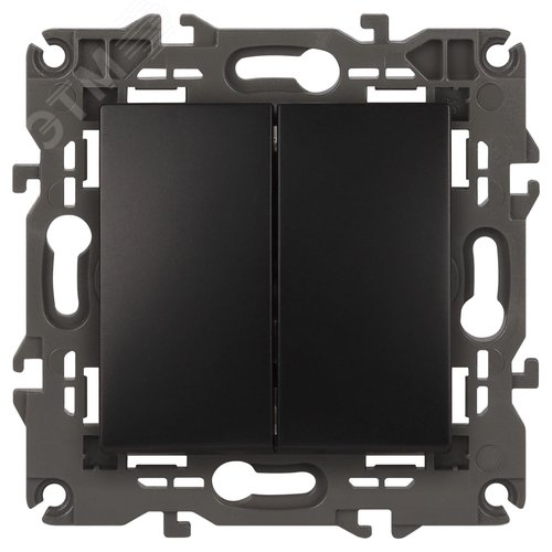 Выключатель двухклавишный, в рамку (скрытого монтажа) антрацит 10А 250В автоматические (безвинтовые) зажимы ЭРА Elegance 14-1104-05 2