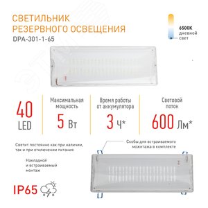 Светильник аварийный DPA-301-1-65 постоянный 40LED 3ч IP65 NiCD - фото 7