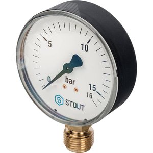 Манометр радиальный Dn 80 мм 1/2‘, 0...16 бар, кл.2.5 (SIM-0010-801615) - STOUT