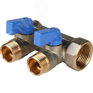 Коллектор с шаровыми кранами 3/4‘, 2 отвода 1/2‘ (синие ручки) (SMB 6201 341202) - STOUT