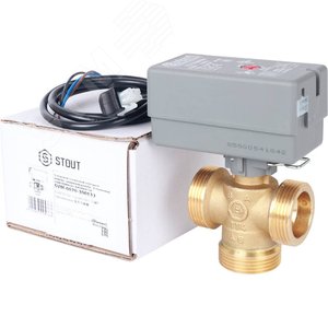 Клапан компактный 3-ходовой зональный сервопривод 230V, с кабелем 1м, НР 1 1/4'