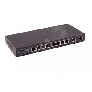 PoE коммутатор Fast Ethernet на 10 портов 8xFE с поддержкой PoE, 2xGE. Питание DC48V. Внешний адаптер в комплект не входит (SW-20820(Без БП)) - OSNOVO