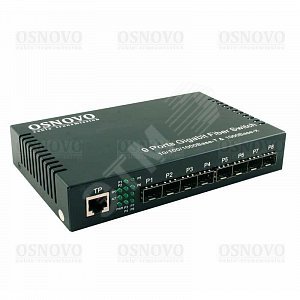 Коммутатор неуправляемый Gigabit Ethernet на 9 портов. Порты 1 x GE (10/100/1000Base-T), 8 x GE SFP (1000Base-Fx). (SW-70108) - OSNOVO