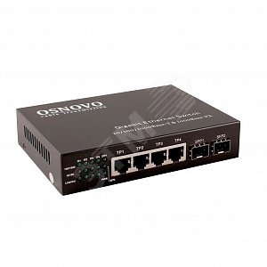Коммутатор неуправляемый Gigabit Ethernet на 6 портов. Порты 4 x GE (10/100/1000Base-T), 2 x GE SFP (1000Base-Fx) (SW-70402) - OSNOVO