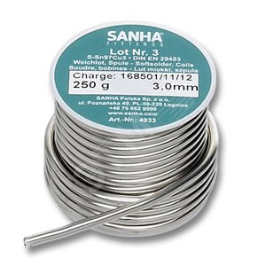 Припой S-Sn97Cu3  Нр.3, 3.0 мм, катушка, 250 г 3.0 мм модель 4933 (84933) - Sanha
