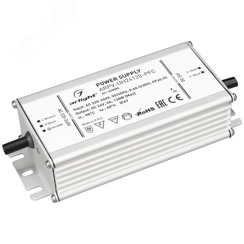 Блок питания ARPV-UH24120-PFC (24V, 5.0A, 120W) (ARL, IP67 Металл, 7 лет) - Arlight