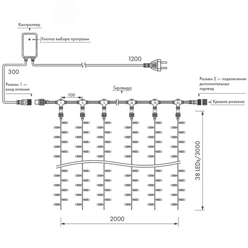 Гирлянда светодиодная декоративная ARD-CURTAIN-CLASSIC-2000x3000-CLEAR-760LED Warm 230V, 60W ARDCL, IP65 5