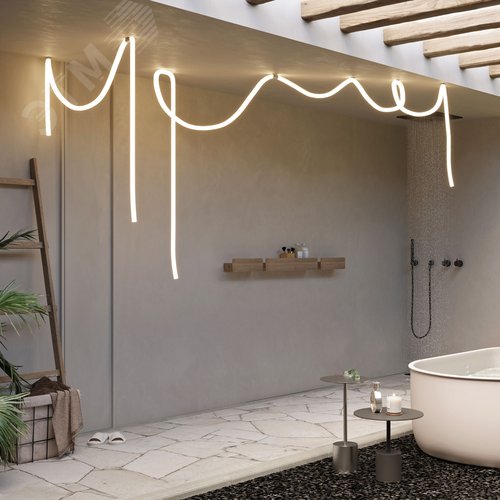 Лента герметичная MOONLIGHT-SIDE-A336-D25мм 24V Warm3000 360deg 14.4 W/m, IP65, 2835, 5м, wire x2 боковой вывод кабеля - фото 3