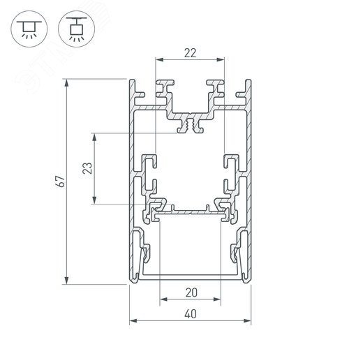 Профиль с экраном S2-LINE-4067-2500 ANOD+OPAL (ARL, Алюминий) 2