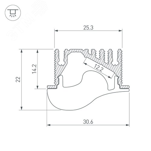 Профиль с экраном ALU-ASYMETRIC-2000 ANOD+FROST LENS (ARL, Алюминий) 3