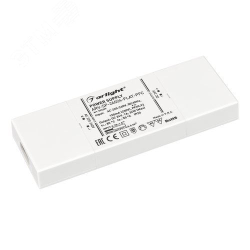 Блок питания ARV-SP-24024-FLAT-PFC (24V, 1A, 24W) ( IP20 Пластик, 5 лет) - Arlight
