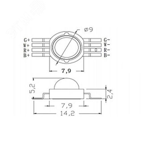 Светодиод мощный ARPL-4W-EPA-RGBW 350mA Emitter 2