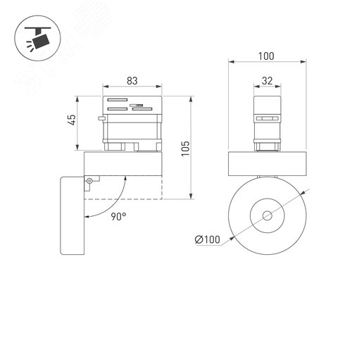 Светильник LGD-MONA-TRACK-4TR-R100-12W Warm3000 (BK, 24 deg) (IP40 металл, 3 года) - фото 3