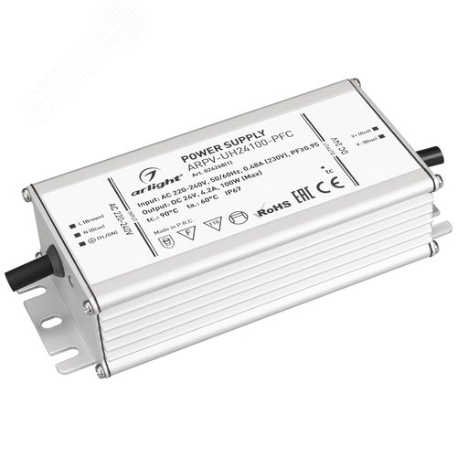 Блок питания ARPV-UH24100-PFC (24V, 4.2A, 100W) (IP67 Металл, 7 лет) - Arlight