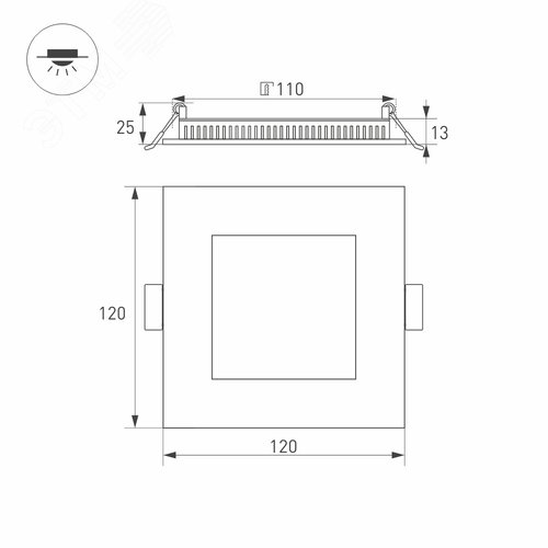 Светильник DL-120x120M-9W Day White (ARL, IP40 Металл, 3 года) - фото 6