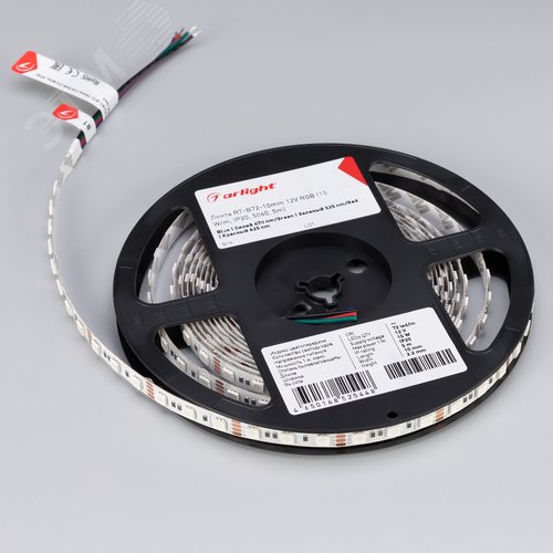 Лента светодиодная 15 Вт/м 12В IP20 RGB 72LED/м RT-B72-10mm SMD 5060 5 м - фото 5