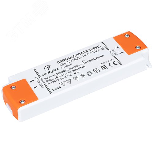 Блок питания ARV-SN24036-PFC-TRIAC-B (24V, 1.5A, 36W) (IP20 Пластик, 3 года)