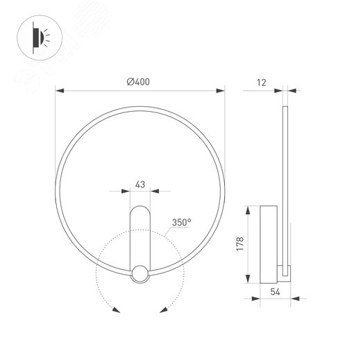 Светильник SP-VINCI-RING-R400-13W Warm3000 (BK, 110 deg, 230V) (, IP20 Металл, 3 года) - фото 2