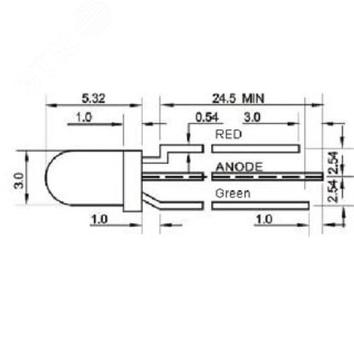 Светодиод ARL-3514EGW/3L (anode) (ARL, 3мм (круглый)) 3