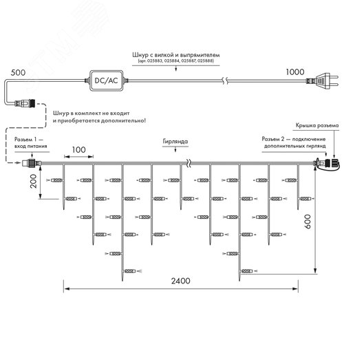 Гирлянда светодиодная ARD-EDGE-CLASSIC-2400x600-BLACK-88LED-PULSE Warm 230V, 6W Ardecoled, IP65 - фото 2