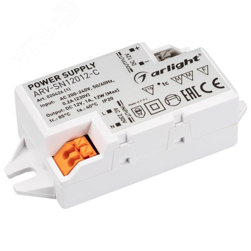 Блок питания ARV-SN12012-C (12V, 1A, 12W) (ARL, IP20 Пластик, 3 года) - Arlight