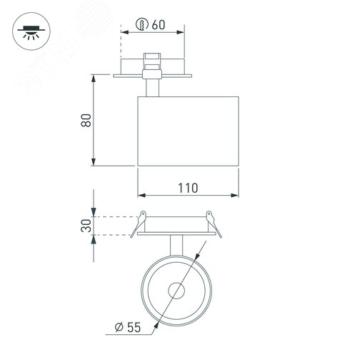 Светильник точечный встраиваемый LGD-LUMOS-R55-9W Warm3000 (WH, 25 deg, 230V) - фото 4