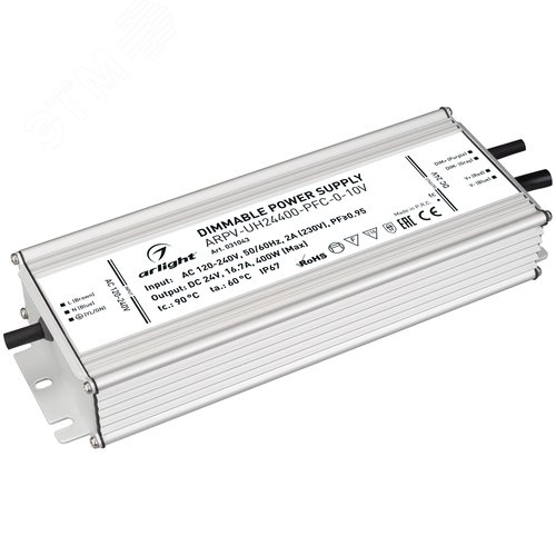 Блок питания ARPV-UH24400-PFC-0-10V (24V, 16.7A, 400W) (ARL, IP67 Металл, 7 лет) - Arlight