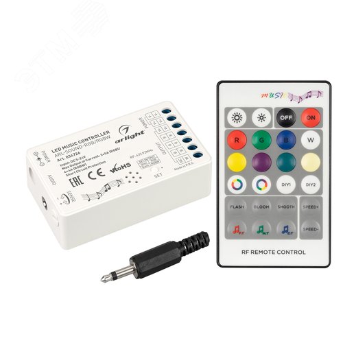 Аудиоконтроллер ARL-SOUND-RGB/RGBW (12-24V, 4x4A, RF ПДУ 24кн) ( IP20 Пластик, 3 года) - Arlight
